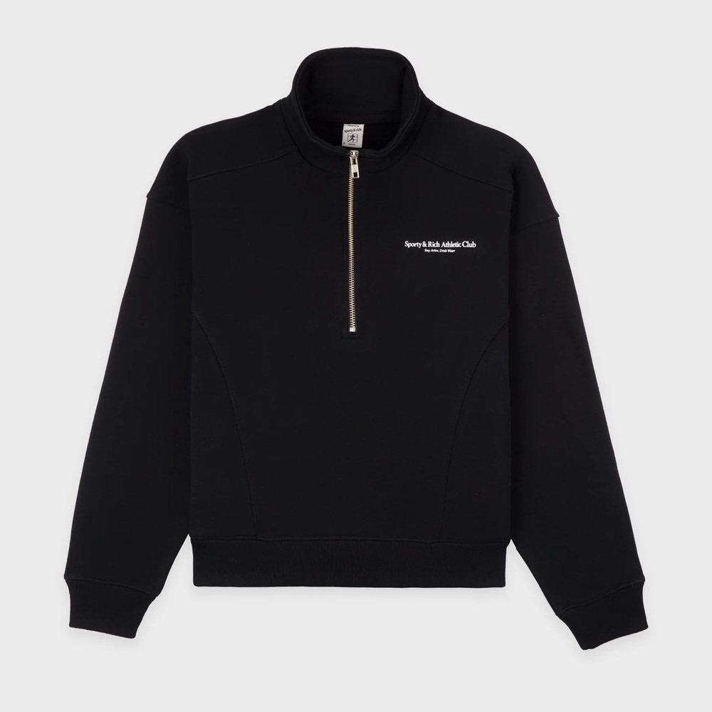 Sporty & Rich Athletic Club Quarter Zip - Black